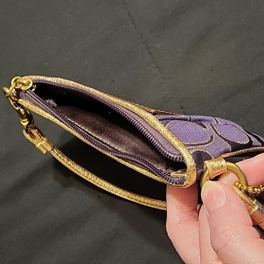Coach Poppy Purple and Gold Signature Wristlet - Picture 11 of 13